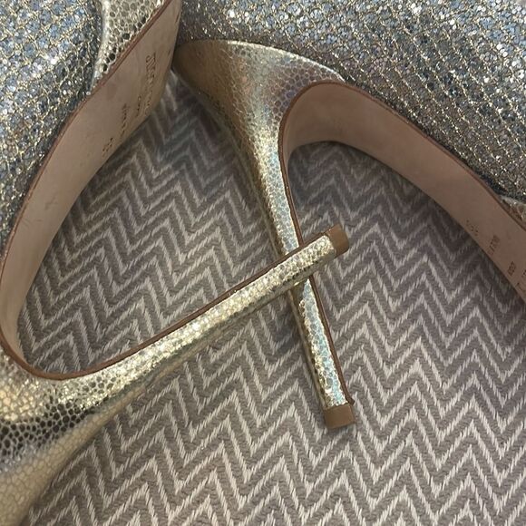 Jimmy Choo Authentic Glitter Fabric Champagne Stiletto Peep Toe Platform… - Picture 9 of 13